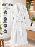 Cotton Terry Towelling Bathrobe for Men & Women – Unisex Dressing Gown, L/XL