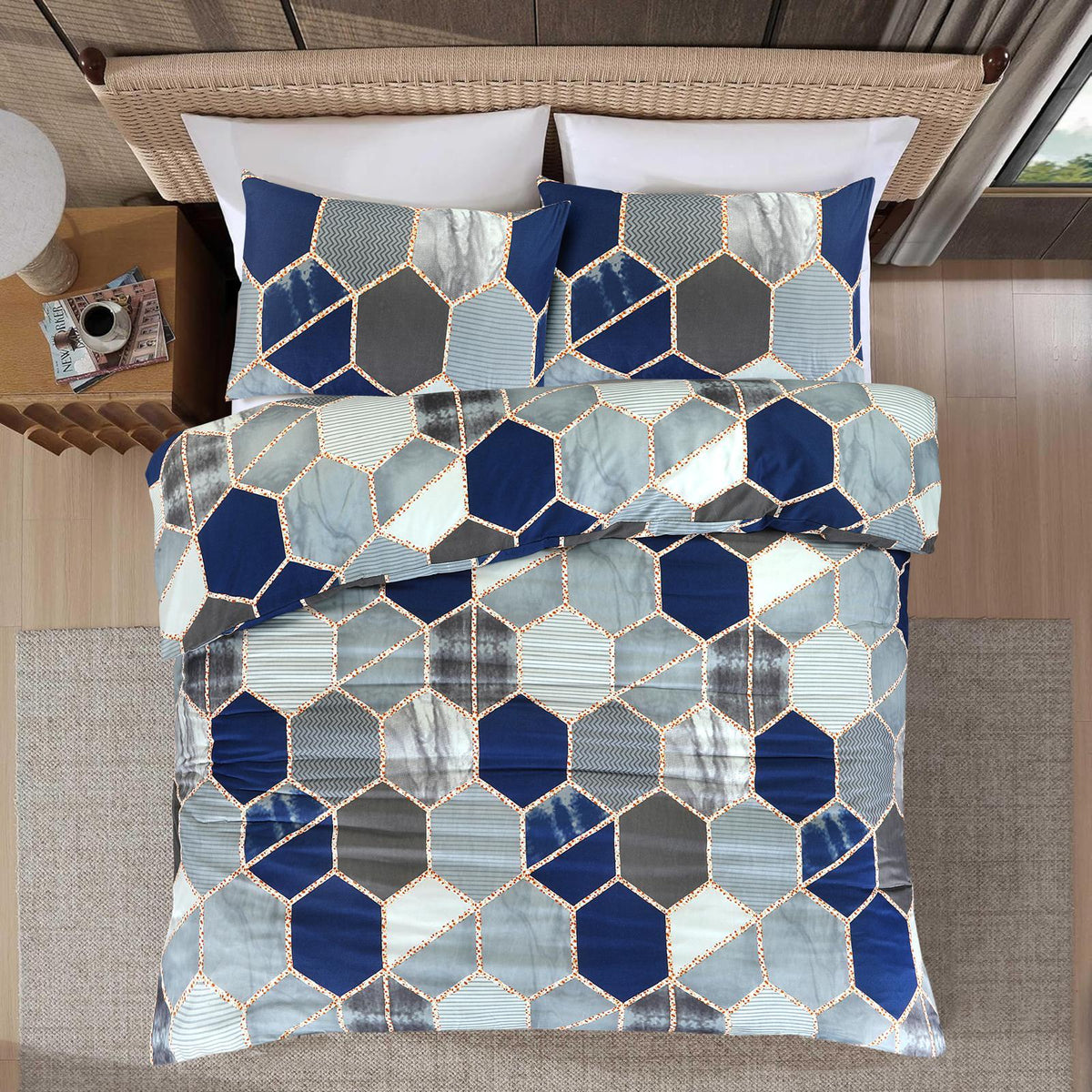 Starlight Navy & Grey Hexagon Duvet Cover Set – UK Sizes