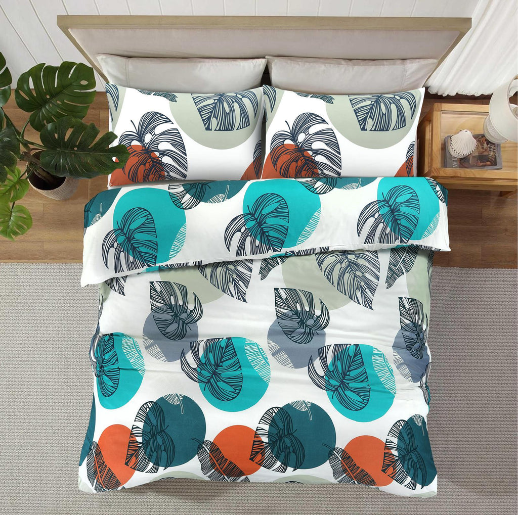 Oasis Teal Abstract Leaf Duvet Cover Set – UK Sizes