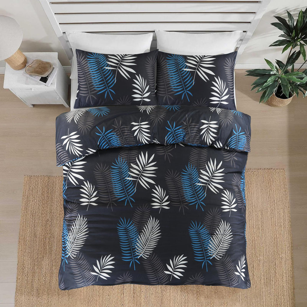 Mystic Black Blue & White Palm Leaf Duvet Cover Set – UK Sizes