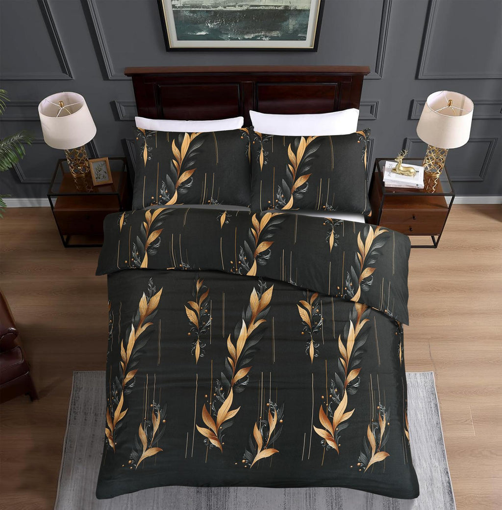 Ember Black & Gold Botanical Duvet Cover Set – UK Sizes