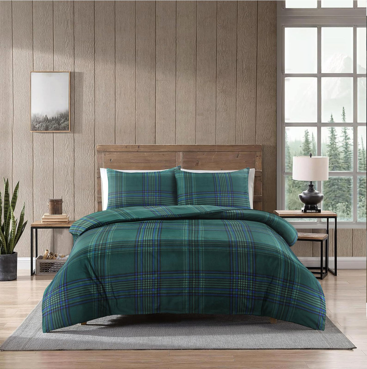 Forest Night Green Tartan Duvet Cover Set – UK Sizes
