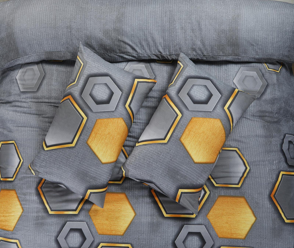 Holies Grey & Ochre Geometric Duvet Cover Set – UK Sizes