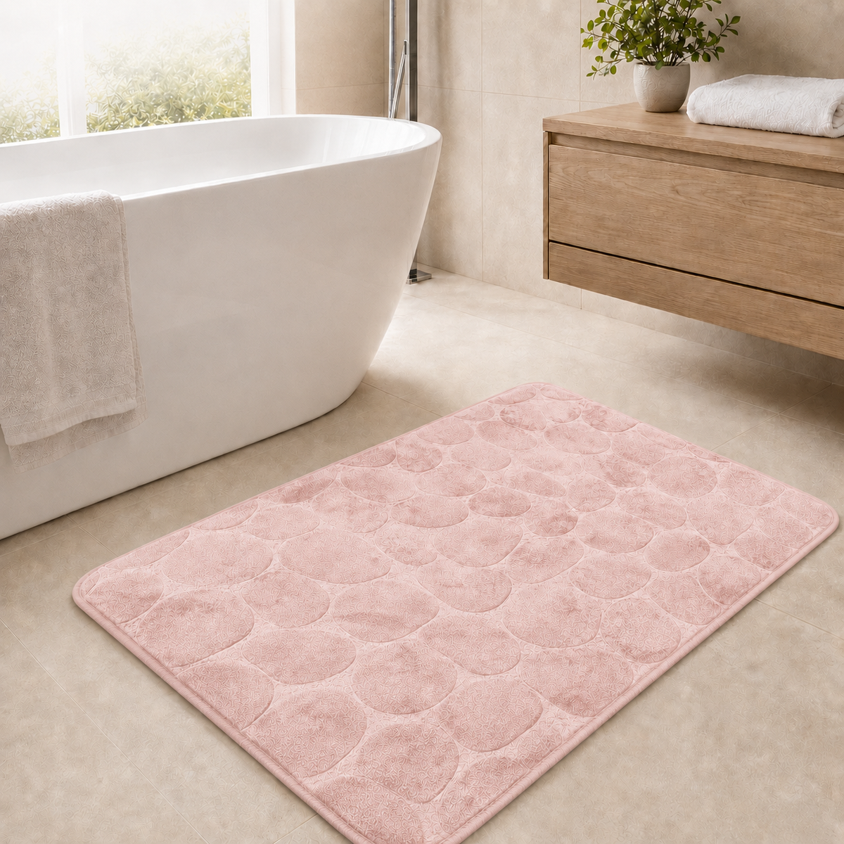 Pebble Design Memory Foam Bath Mat & U-Shape Toilet Mat – 3 Sizes