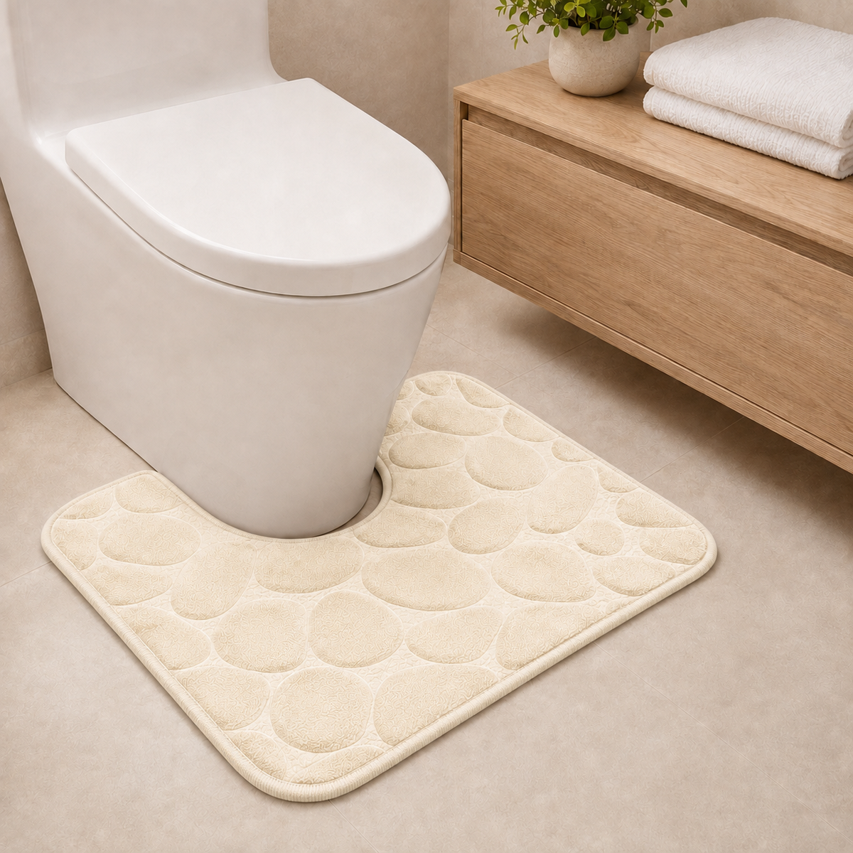 Pebble Design Memory Foam Bath Mat & U-Shape Toilet Mat – 3 Sizes
