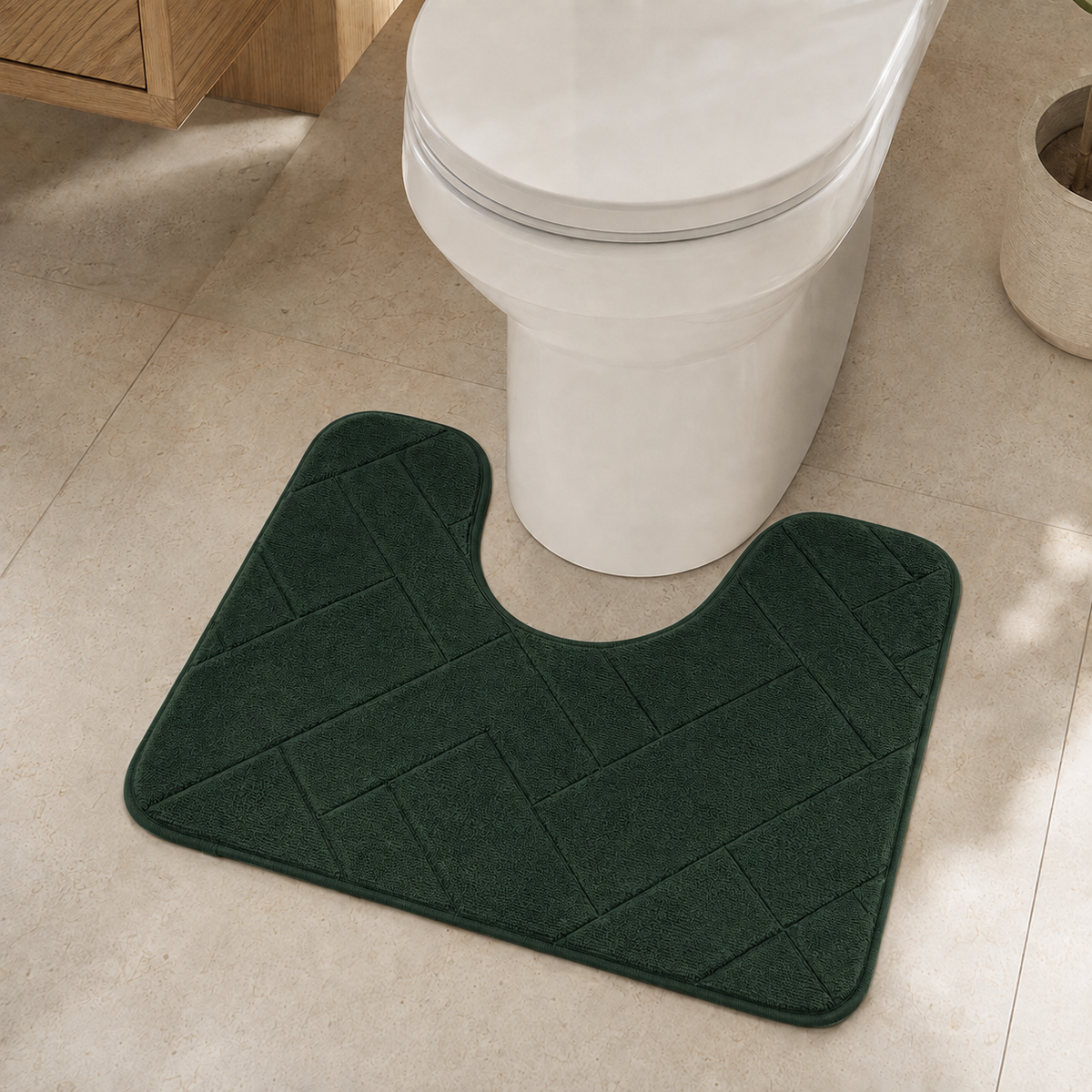 Block Design Memory Foam Bath Mat & U-Shape Toilet Mat – 3 Sizes