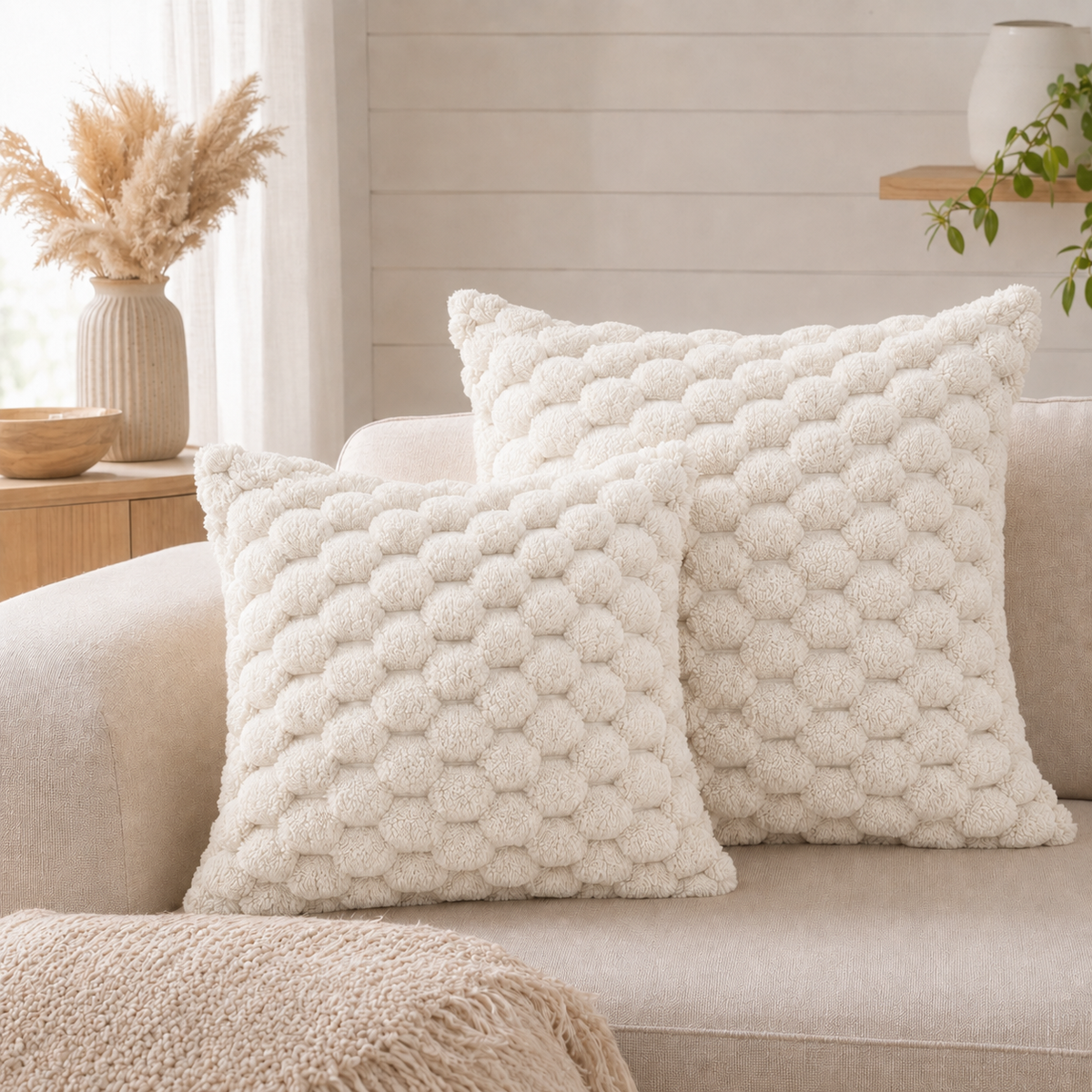 ELAFY Honeycomb Decorative Cushion in Cream