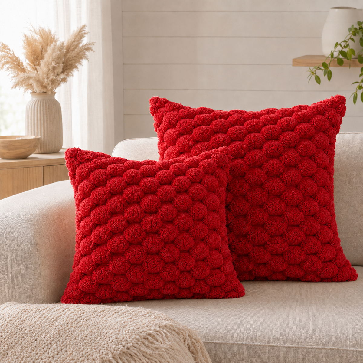 ELAFY Honeycomb Decorative Cushion in Red