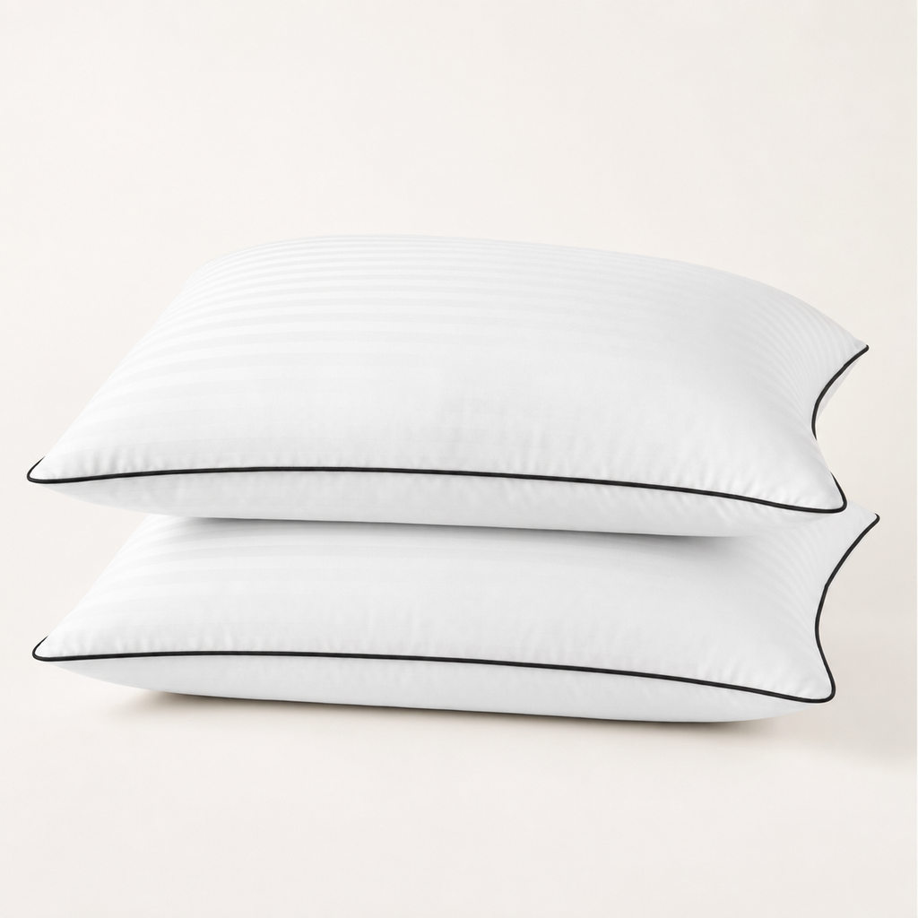 Pack of 2 White Stripe Pillows with Black Piping