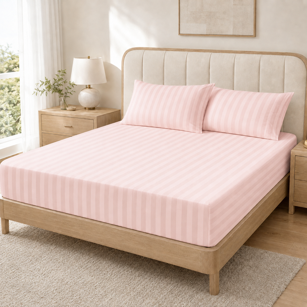 25cm Satin Stripe Fitted Sheet