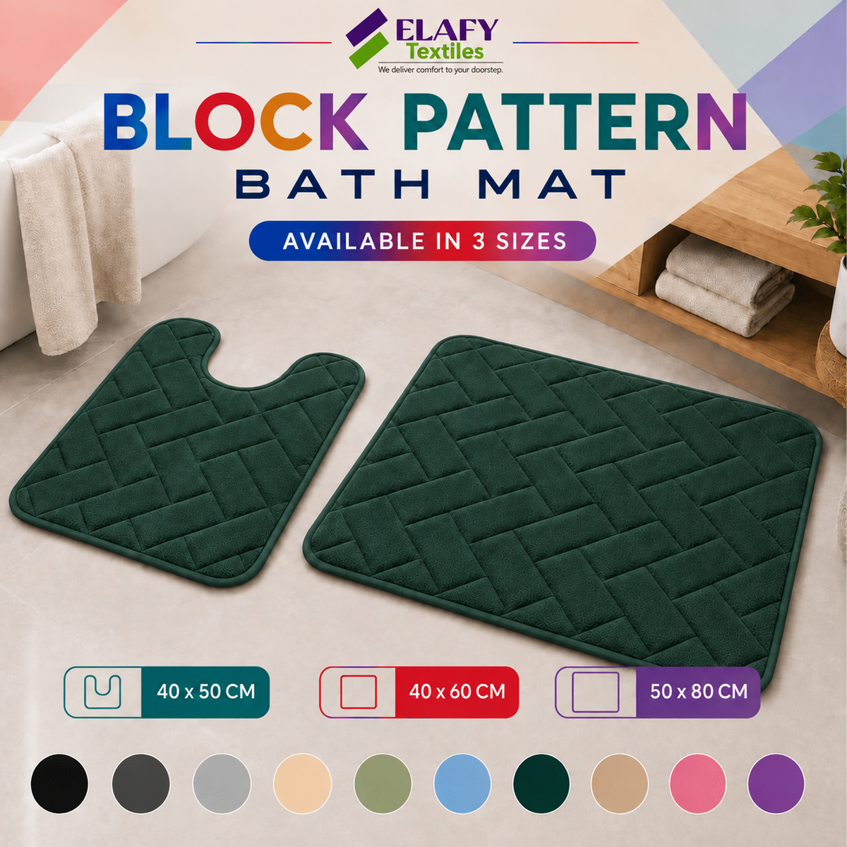 Block Pattern Bath Mat