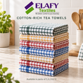 ELAFY Cotton-Rich Check Tea Towels – Multi-Colour Packs of 3, 6, 9 & 12